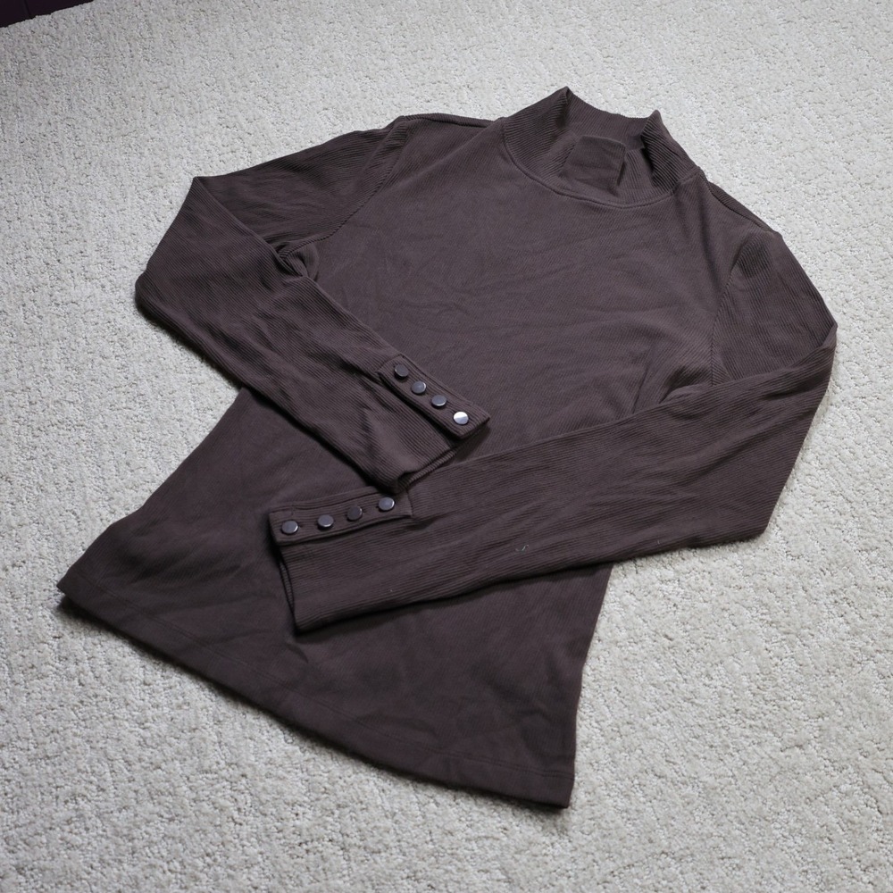 A New Day Womens Ribbed Mock Neck Long Sleeve Top Dark Brown Small NWT
